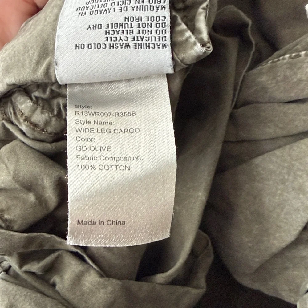 R13 Wide Leg Cargo Pants in GD Olive 28- Small Hole - Picture 13 of 16